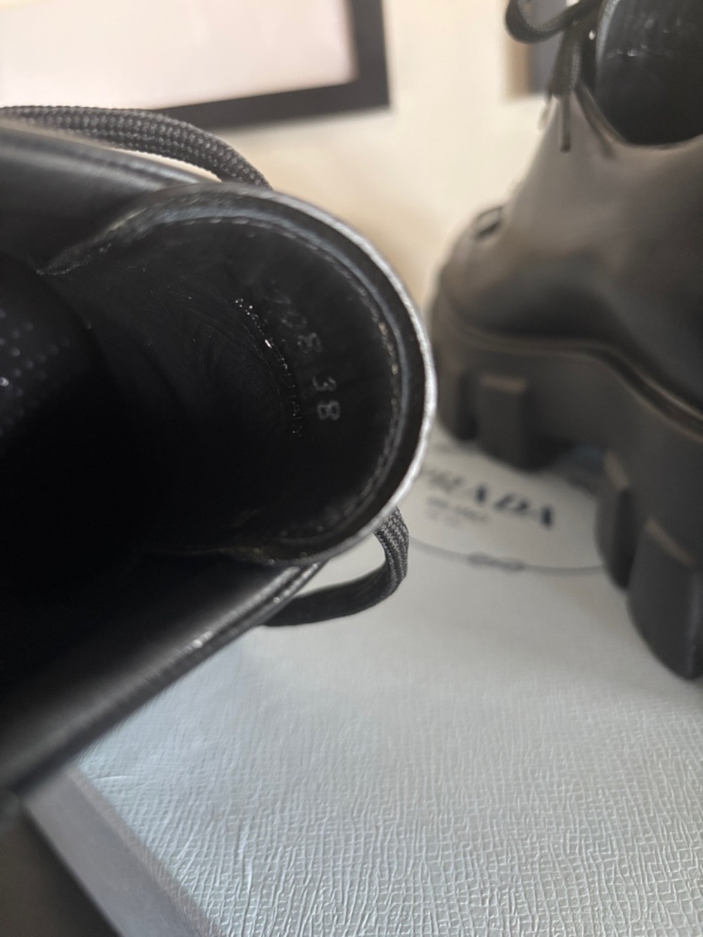 Prada Black Chunky Lug Platform Lace-Up Loafers - Picture 6 of 6